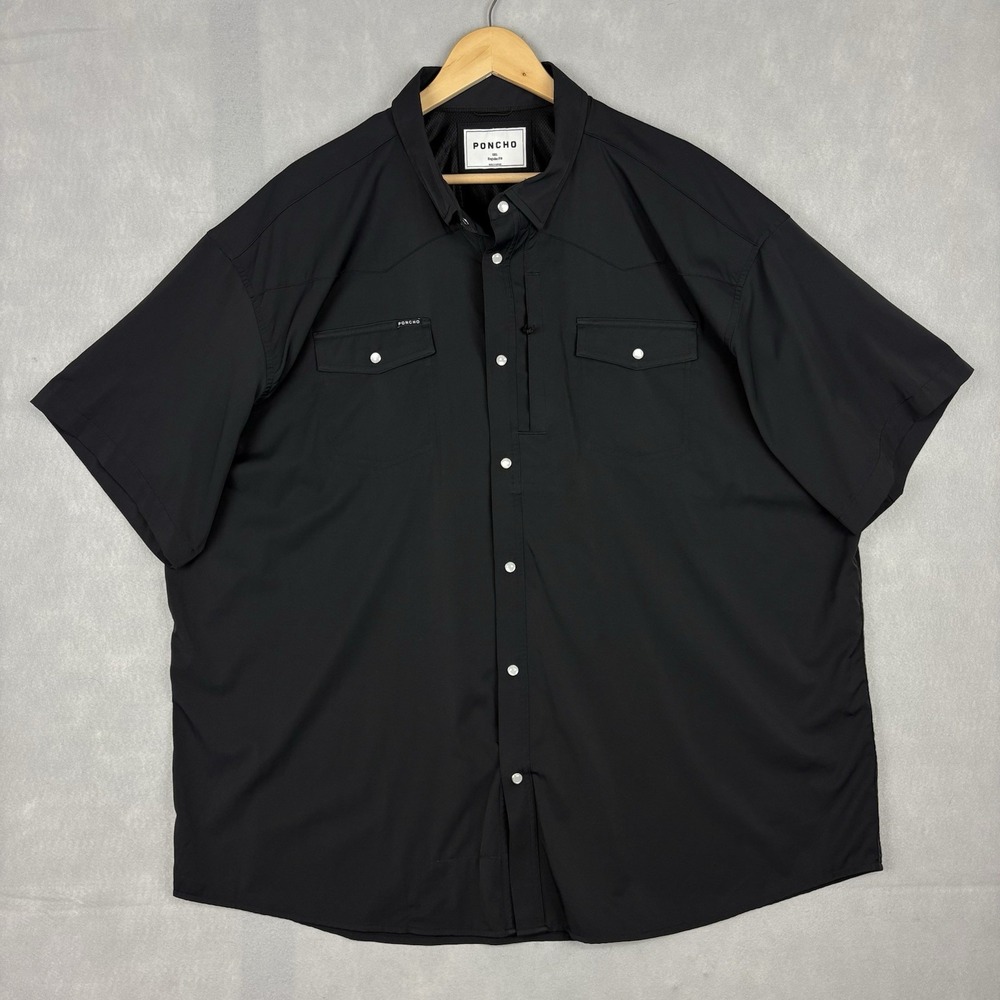 Poncho Pearl Snap Shirt Mens 3XL Black Short Sleeve Vented Western Outdoors Fish